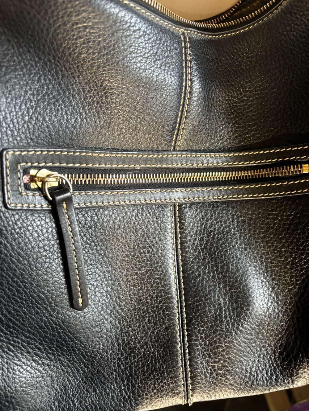 Dooney & Bourke Black Pebbled Leather Shoulder Bag with Gold Hardware